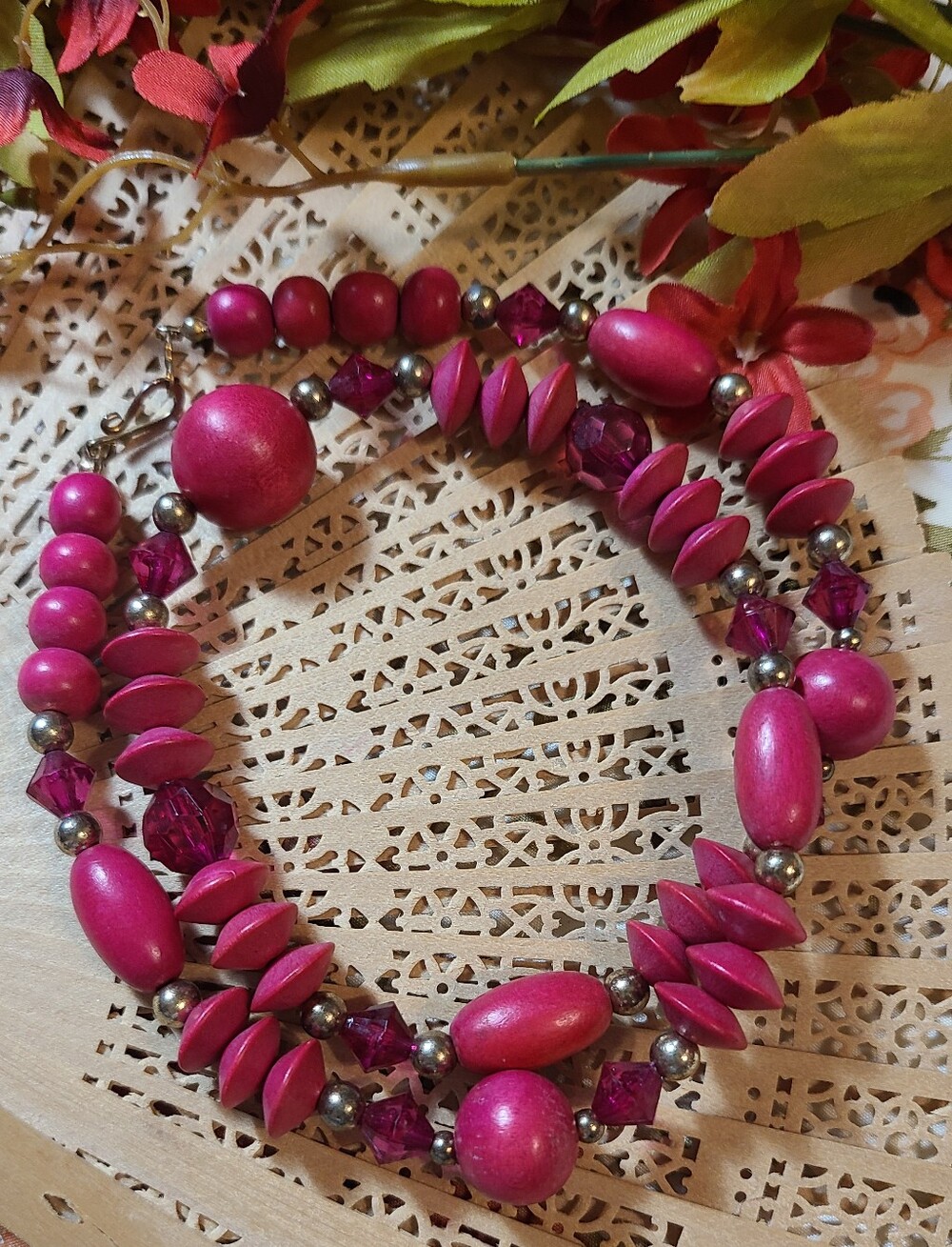 Vintage Fuchsia Multi-Bead Layered Necklace